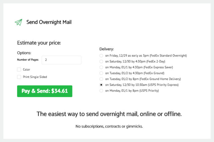 Send Overnight Mail Web app Review